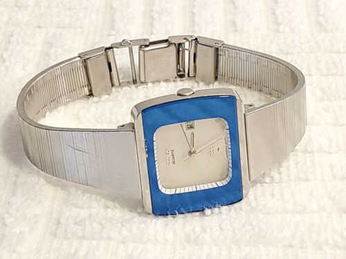 Vintage Seiko SQ Two Jewels Date Quartz Watch Stainless Steel Blue