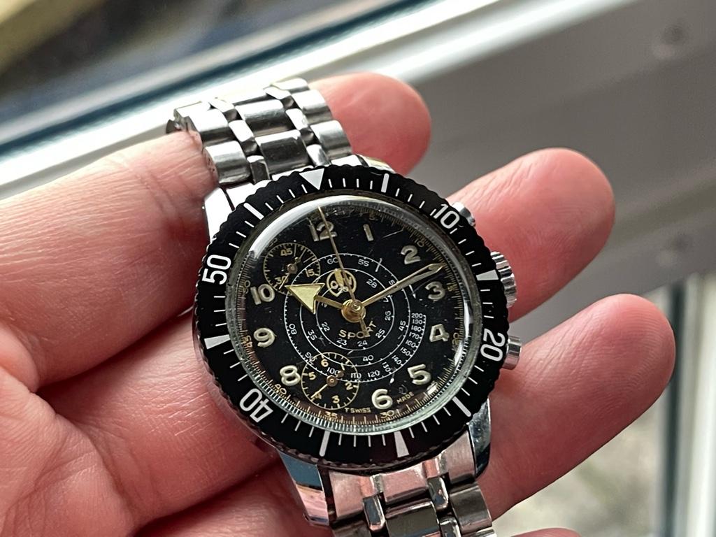ワケル 699 USD] Ollech & Wajs O&W Swiss Sport Timer Black Gilt Vintage