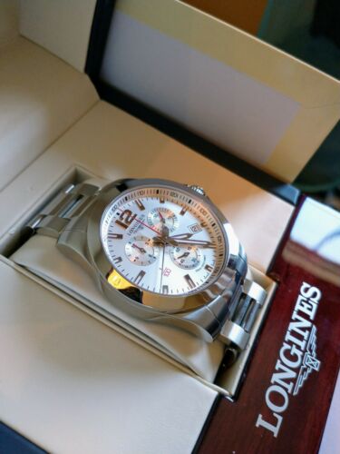 1600 Mens Longines Conquest Chronograph Stainless Steel Silver