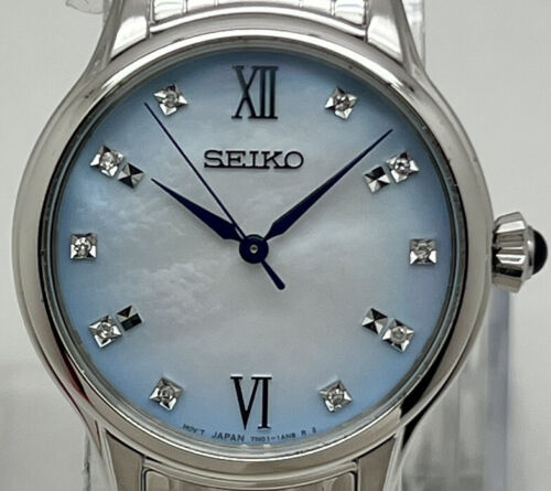 Women s New Seiko SRZ539 Diamond Collection Quartz Blue MOP Dial