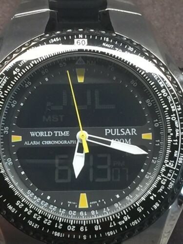 RARE NX14-X001 PULSAR MENS ALARM CHRONOGRAPH PILOTS SLIDE RULE