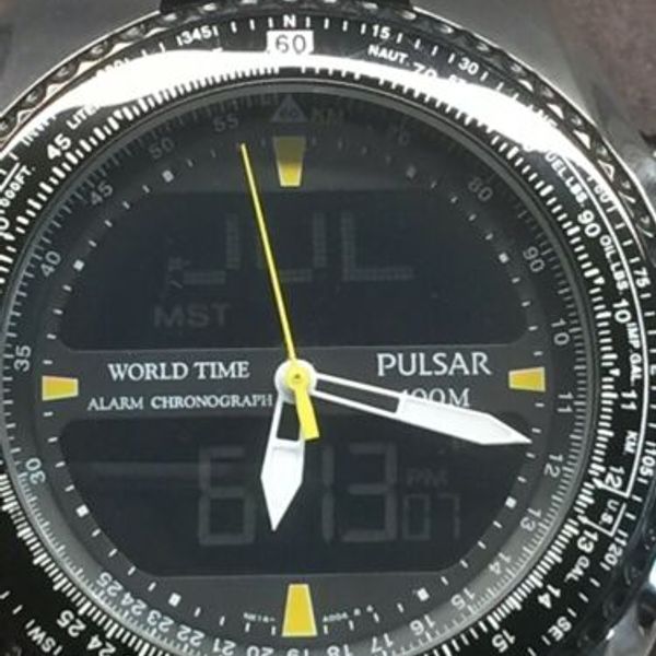 RARE NX14 X001 PULSAR MENS ALARM CHRONOGRAPH PILOTS SLIDE RULE WATCH 164.6g WT WatchCharts Marketplace