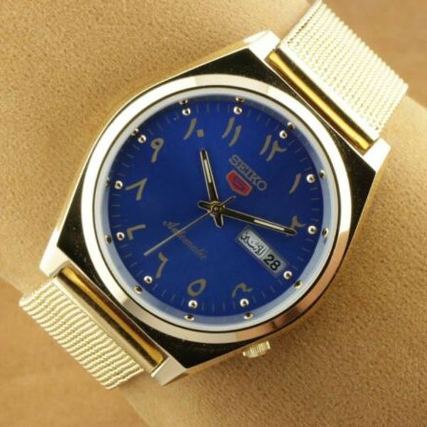 VINTAGE SEIKO 5 ARABIC BLUE DIAL GOLDEN MEN AUTOMATIC JAPAN WORKING WRIST WATCH WatchCharts