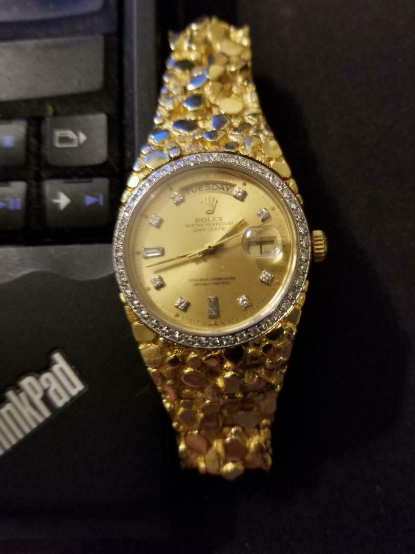 ROLEX PRESIDENTIAL NUGGET WATCH 18K YELLOW GOLD WITH DIAMOND BEZEL