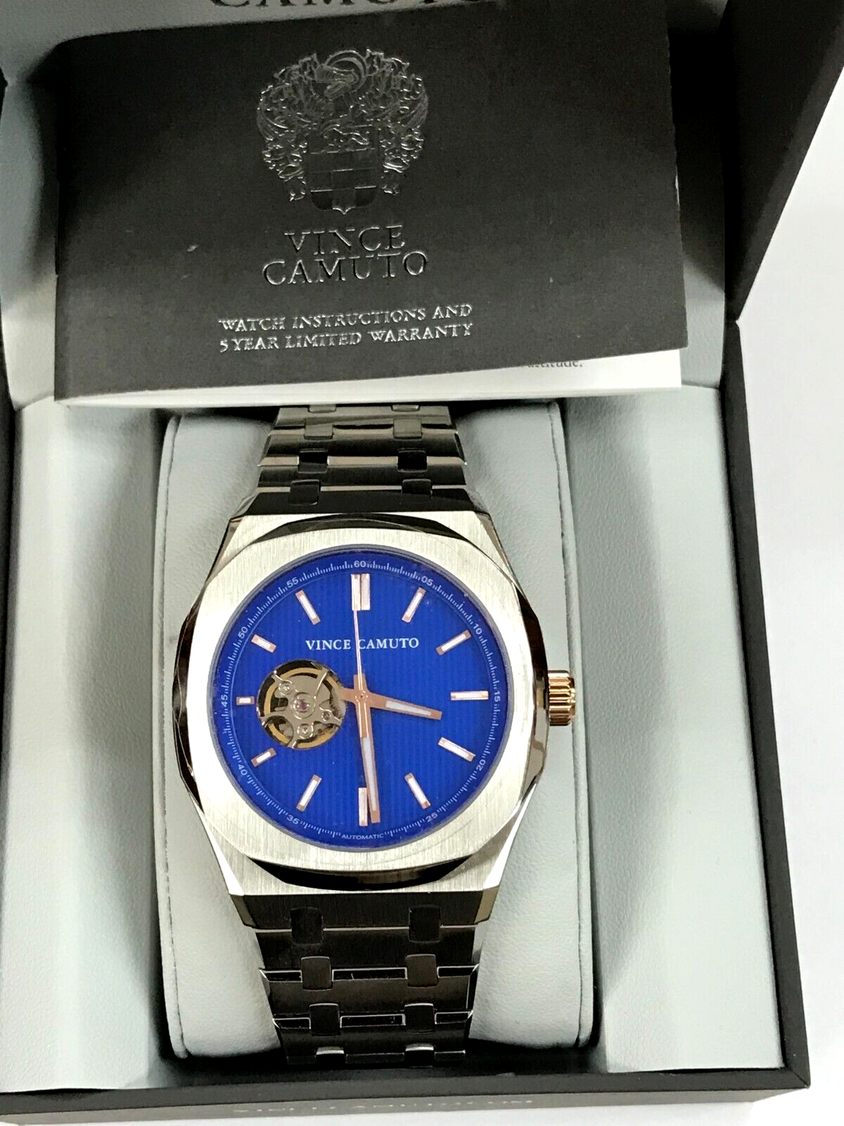 Vince Camuto VC1156BLSV Men's store Stainless Steel Blue Dial Automatic Watch NEW