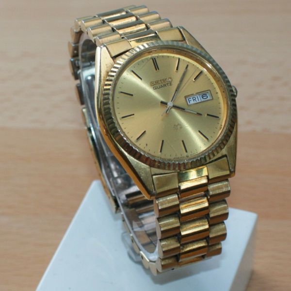 SEIKO SQ QUARTZ 5Y23-8A60 A4 GOLD DAY/DATE DIAL ORIGINAL BAND MEN'S ...