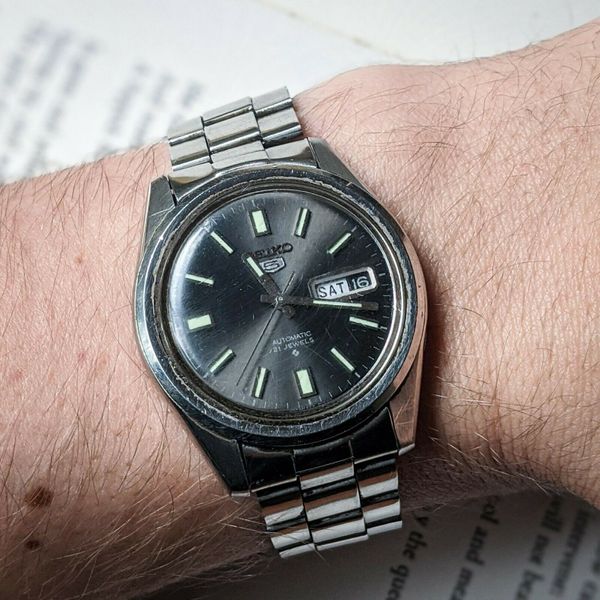 Seiko 5 men's vintage, automatic, black faced watch, Working, 6119 8083 ...