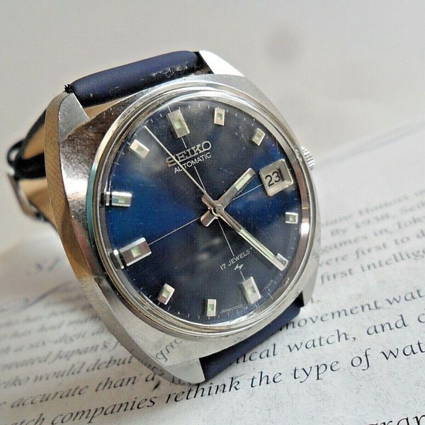 Blue Crosshair ThDial S/S Vintage 1974 Men's Seiko Automatic 17J Watch ...