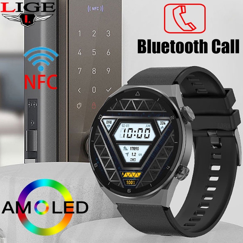 Original LIGE NFC Access Control Smart Watch AMOLED 454454 IPW8 WaterProof  SmartWatch Men Bluetooth Calling Sports HD Screen Watch