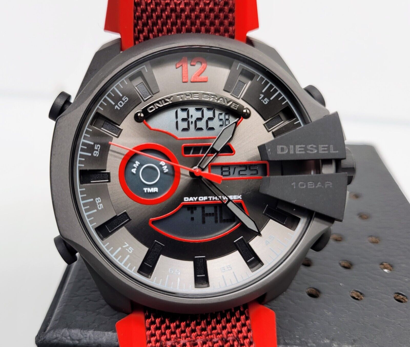 Diesel Mega Chief Digital Analog Red Nylon and Silicone Watch