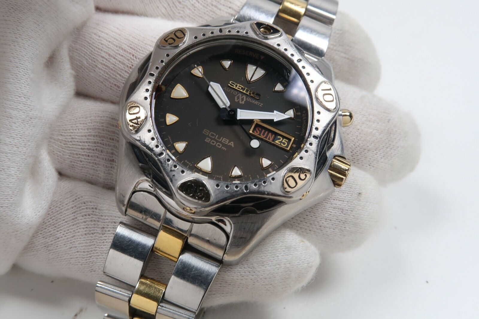 SEIKO 5M23-7A00 SCUBA 200M AUTO QUARTZ NEW CAPACITOR BATTERY Mens