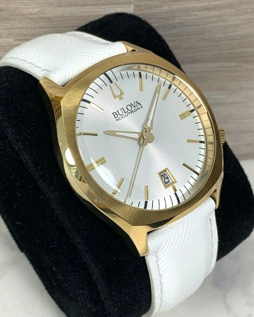 Bulova Accutron II Surveyor Men s Watch 97B131 Silver Dial White Leather Gold WR WatchCharts Marketplace