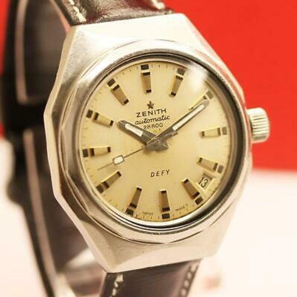 1970's VINTAGE ZENITH DEFY 28800 STAINLESS STEEL AUTOMATIC MEN'S WATCH ...