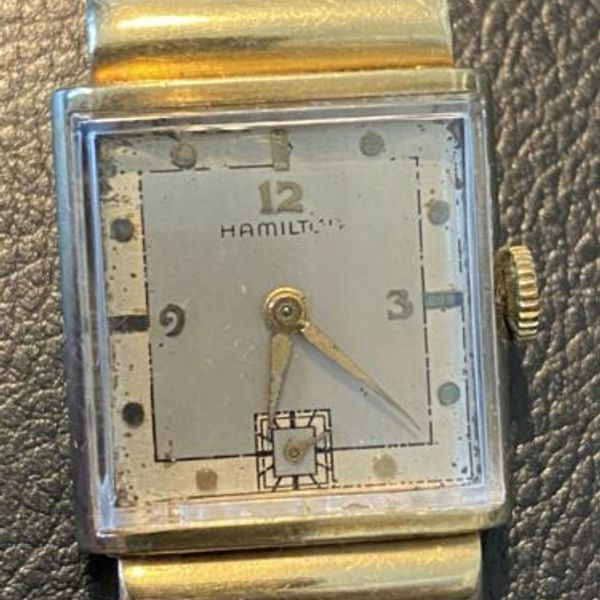 Vintage HAMILTON 14K Solid Gold Men Watch Rectangle Face Winds and Runs ...
