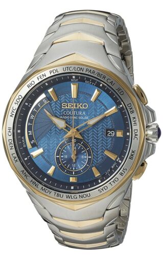 Seiko Men s Watch Coutura SSG020 Blue Dial Two Tone World Time