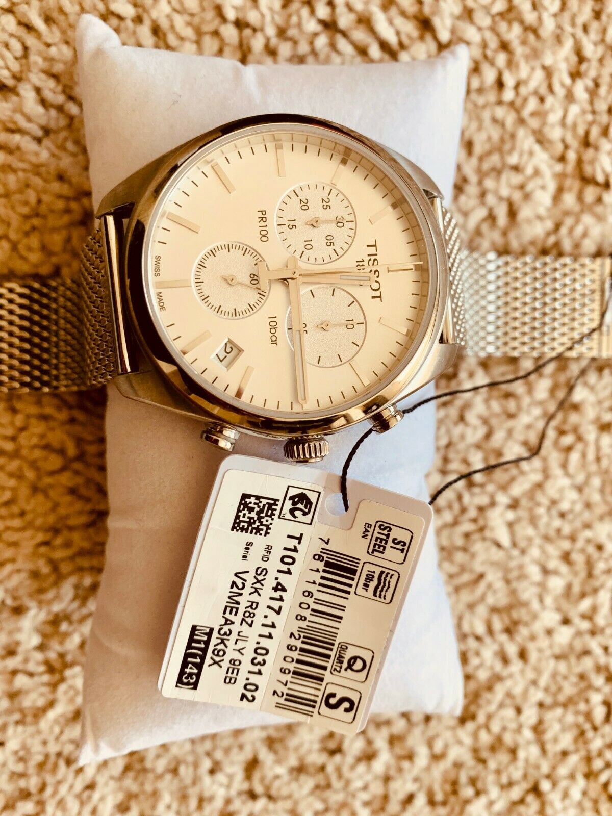 pr 100 chronograph silver dial mesh bracelet men's watch
