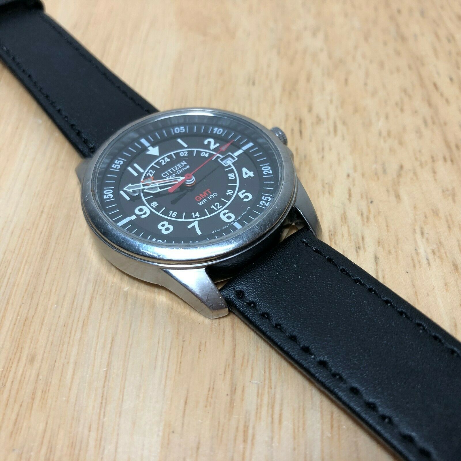 Citizen Eco-Drive GMT B876 Men 100m Steel Leather Analog