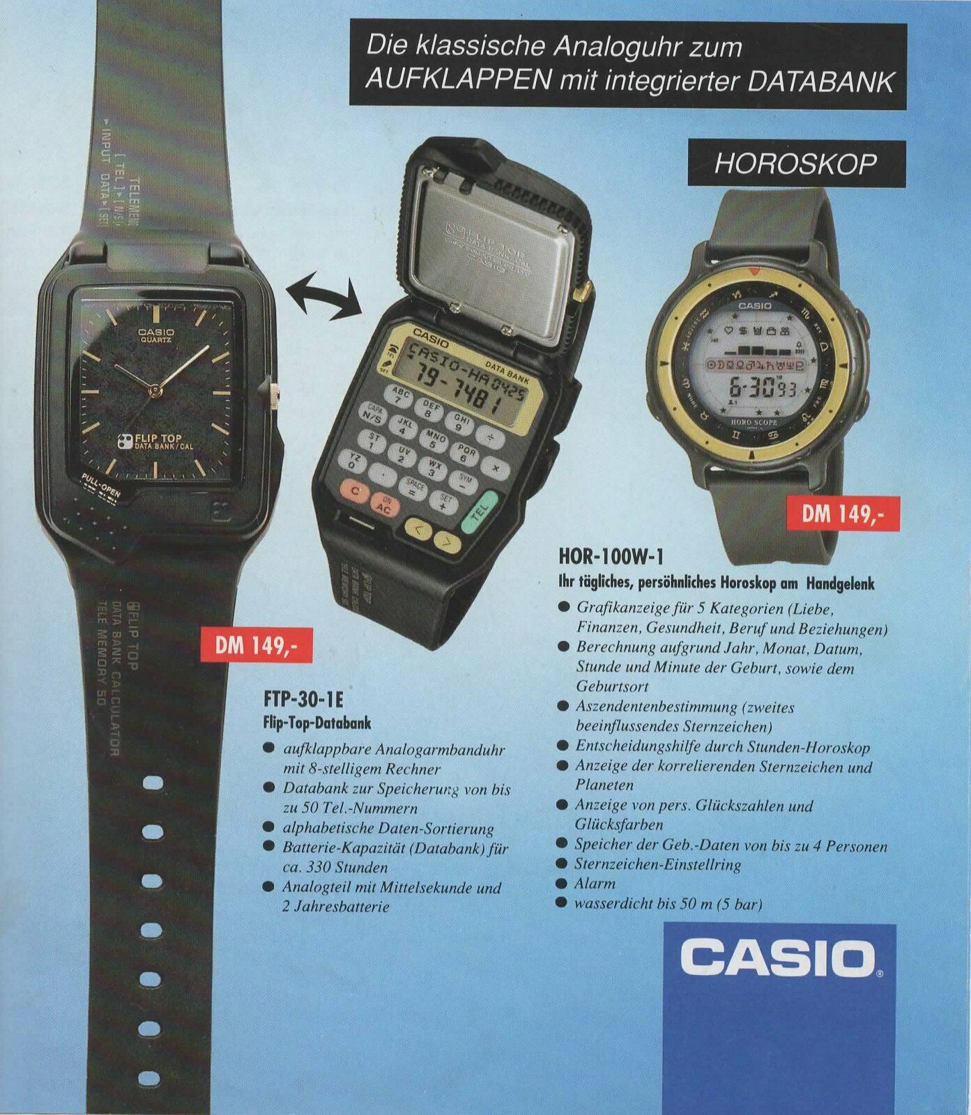 Casio FTP-30 (761) Flip-Top Analog + Data-Bank Rechner Uhr