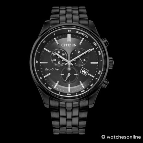 Citizen Eco Drive Chronograph Black Dial Silver Steel Strap Watch For Men - AT2140-55E