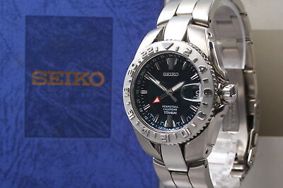 Near MINT Box] SEIKO Perpetual Calendar 8F56-0040 GMT Titan Quartz