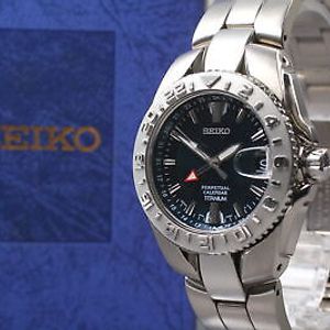 Near MINT Box] SEIKO Perpetual Calendar 8F56-0040 GMT Titan Quartz