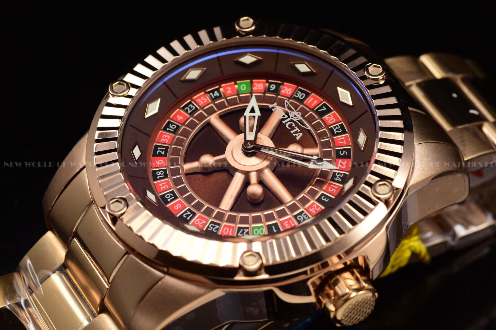 Invicta Men s 52mm Casino Roulette Specialty Automatic Rose Gold Bracelet Watch WatchCharts Marketplace