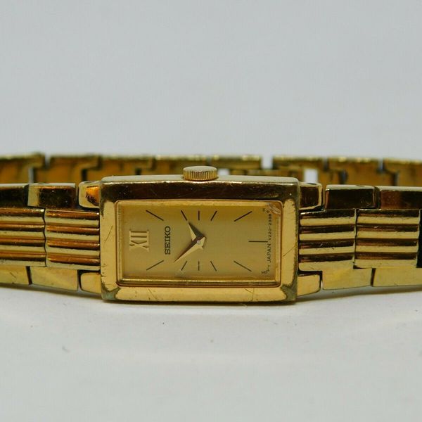 Seiko V220-6759 Gold Tone Quartz Analog Ladies Watch Sz. 6 1/2 ...