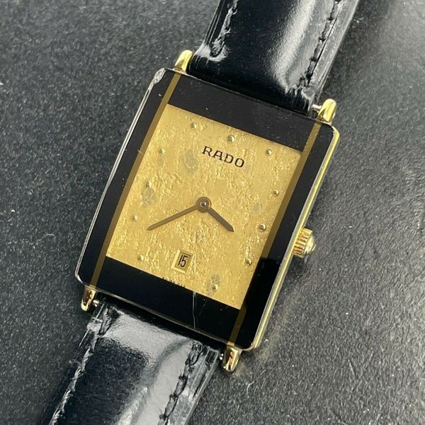 Rado Diastar Date Swiss Watch 160.0381.3 Gold Leaf Dial w/ Leather