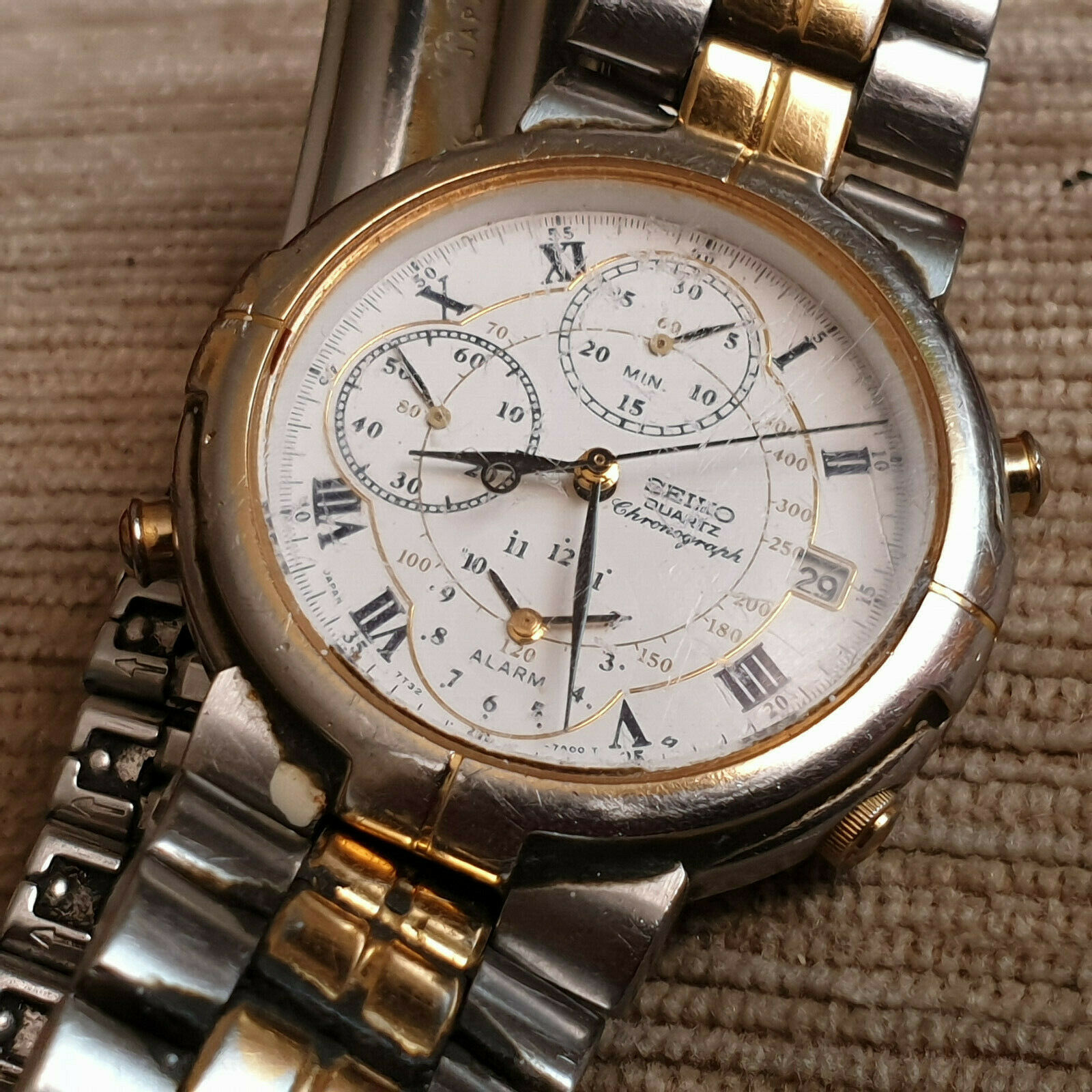 Rare Vintage Seiko Alarm Chronograph 7T32 7A00 watch mens