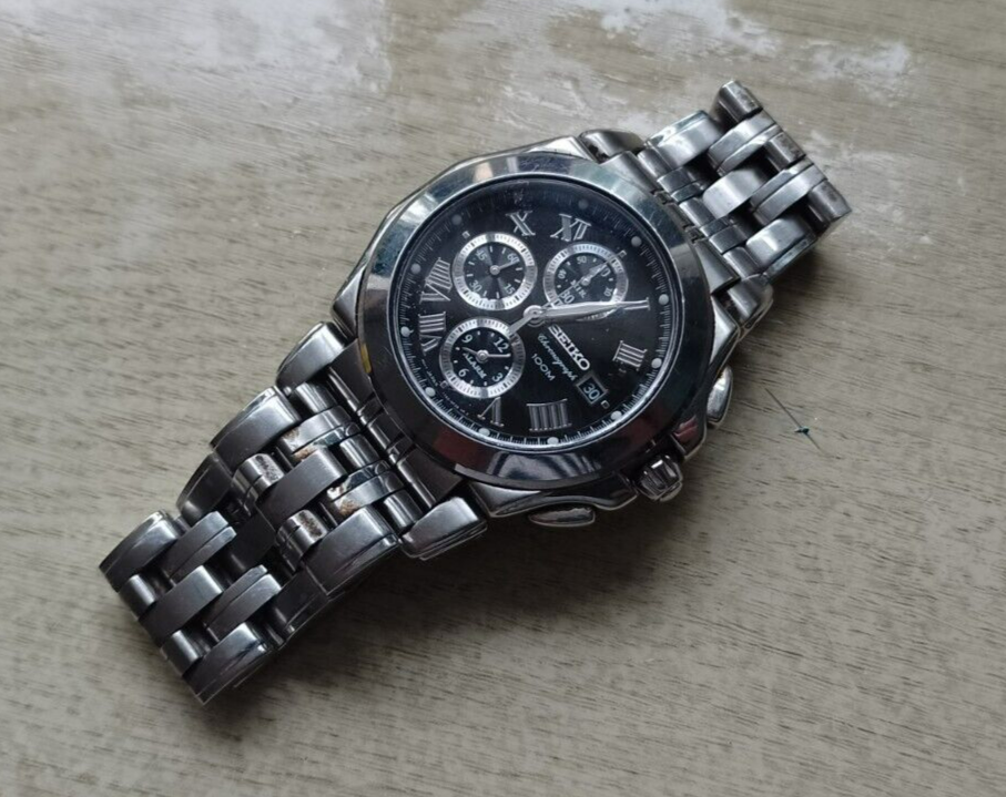 Men s Seiko 7T62 0EW0 Chrono Alarm Sapphire Watch 100m