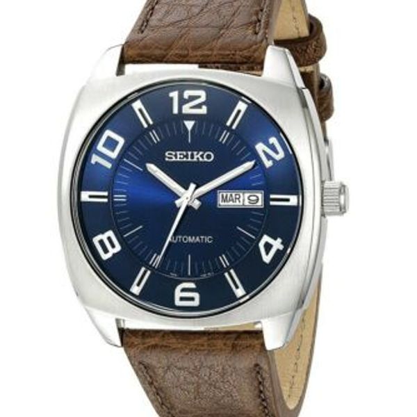 Seiko Recraft Blue Sunburst Automatic Brown Leather Band Men's SNKN37