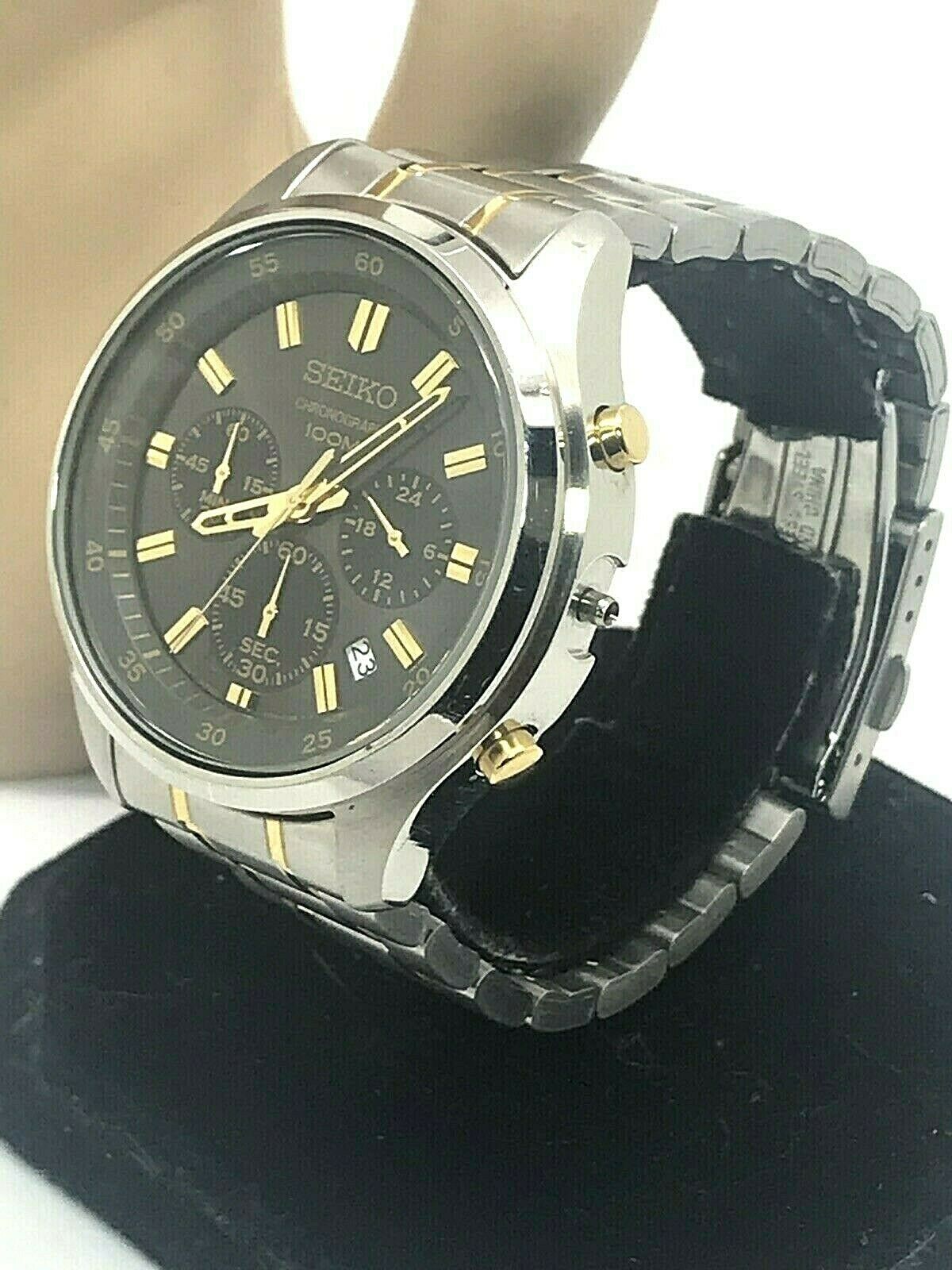 Seiko Quartz Chronograph Two Tone Date Men's Watch 4T53-00B0