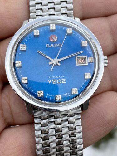 RADO COSMO TRAVEL V202 Automatic Date Blue Dial SS Big Size