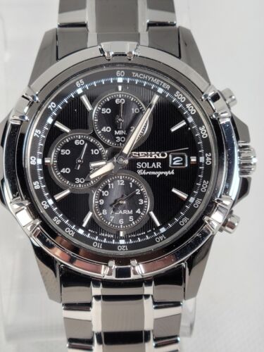 OZOZSEIKO SOLAR CHRONOGRAPH ブラック Seiko Men's Solar SSC143 Watch - Silver-tone Stainless Steel