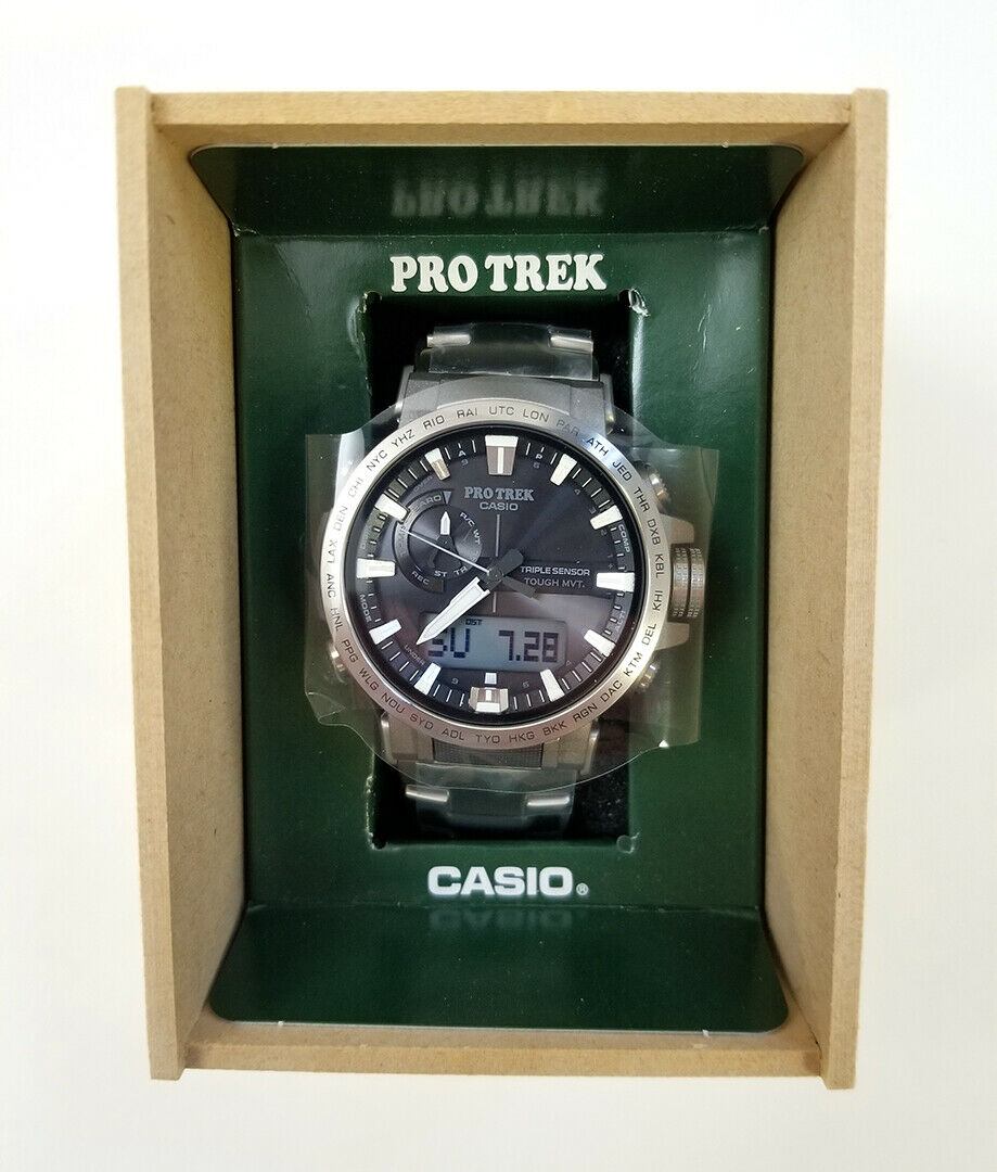 Casio Pro Trek Titanium Bracelet Triple Sensor Atomic Solar Watch Prw 60t 7acr Watchcharts