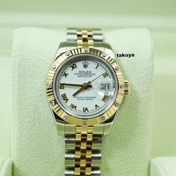 FSOT:Rolex 179313 DATEJUST 26MM 18K GOLD/SS FLUTED BEZEL 12 DIAMOND ...