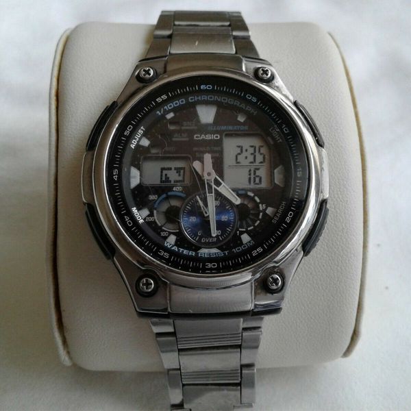 CASIO WORLD TIME 5 ALARMS 5082 AQ-190W DIGITAL 45MM MENS WATCH ...