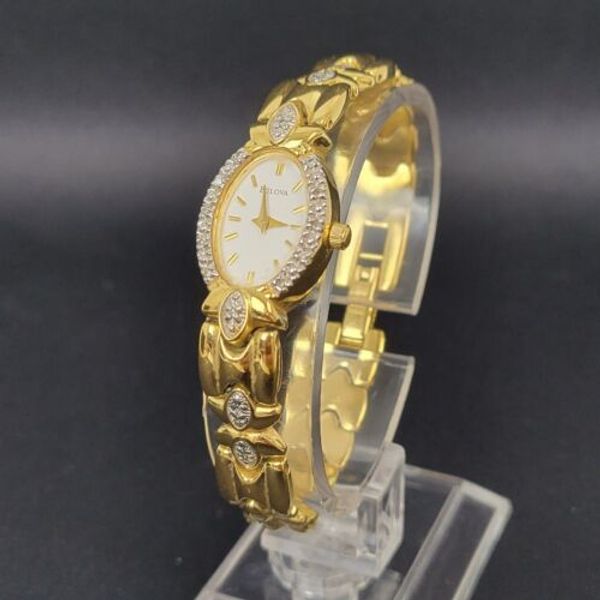 Vintage gold & diamond Bulova 98R34 ladies watch Vintage Bulova Watch Gold and Stainless Steel Case Ladies  main image 3