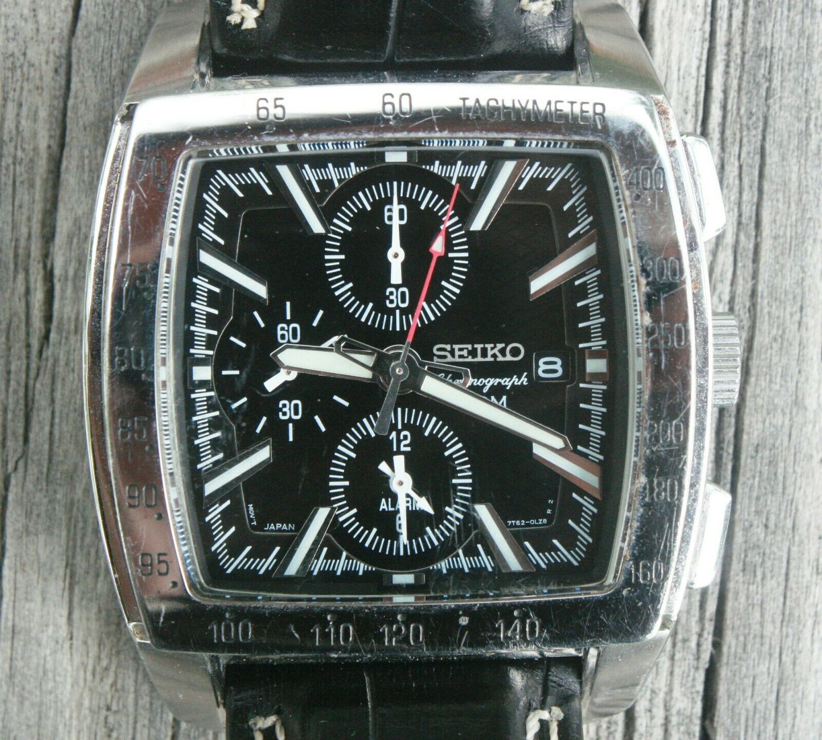 Seiko 7T62-0HZ0 Rare Large Stainless Square Chronograph Retro Vtg