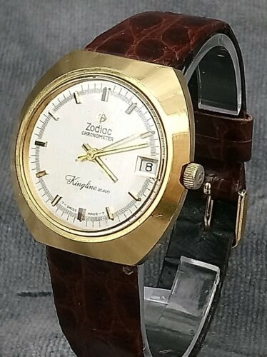 MENS VINTAGE ZODIAC KINGLINE CHRONOMETER 36000 AUTOMATIC GOLD