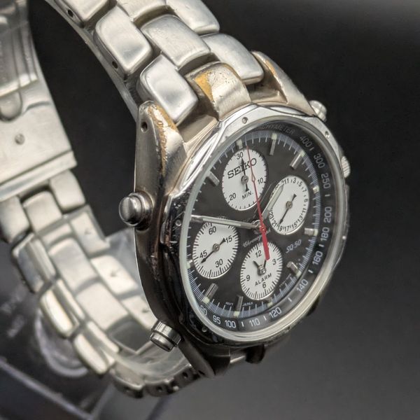 Seiko 7T34-7A60 1997 REVERSE PANDA ALARM CHRONOGRAPH - NEW GLASS