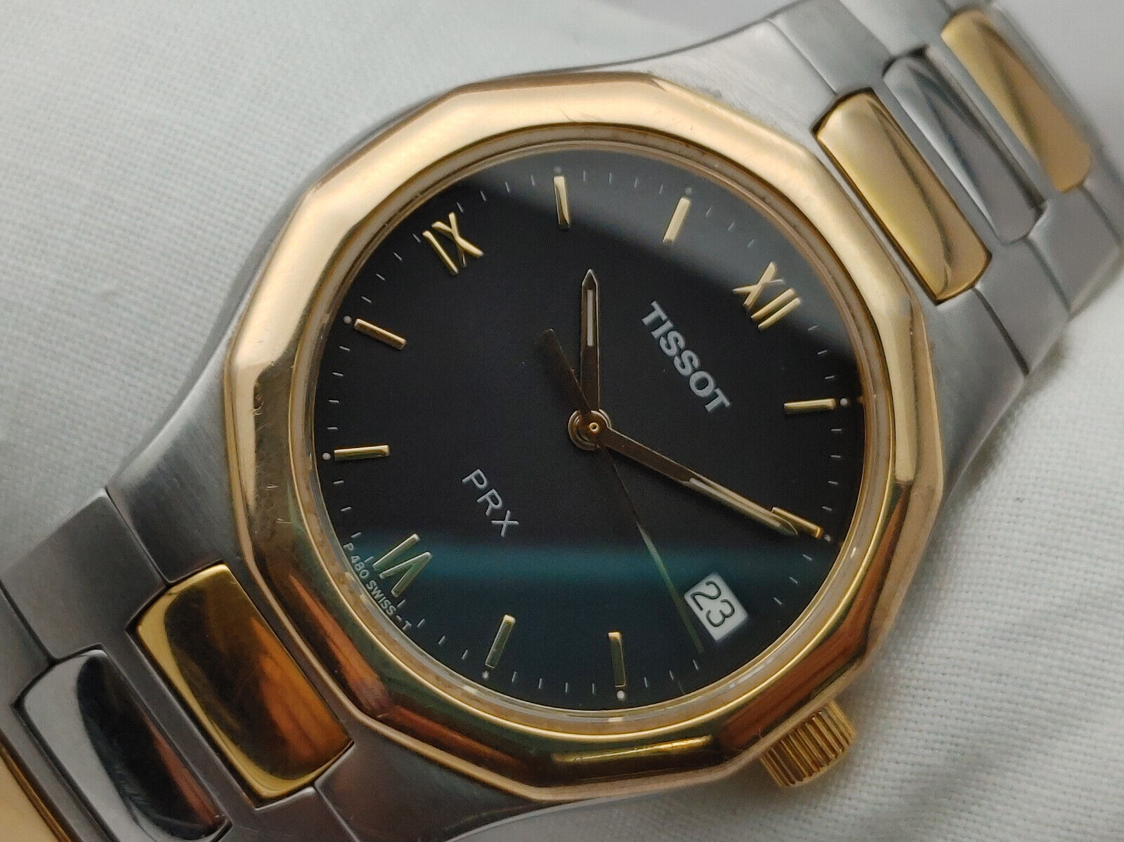 TISSOT PRX P580-W VINTAGE UOMO STANLESS STELL RIFINITO ORO QUARTZ 