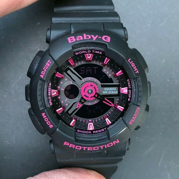 CASIO Baby G BA 111 5338 Black Pink Analog Digital 43mm case WatchCharts