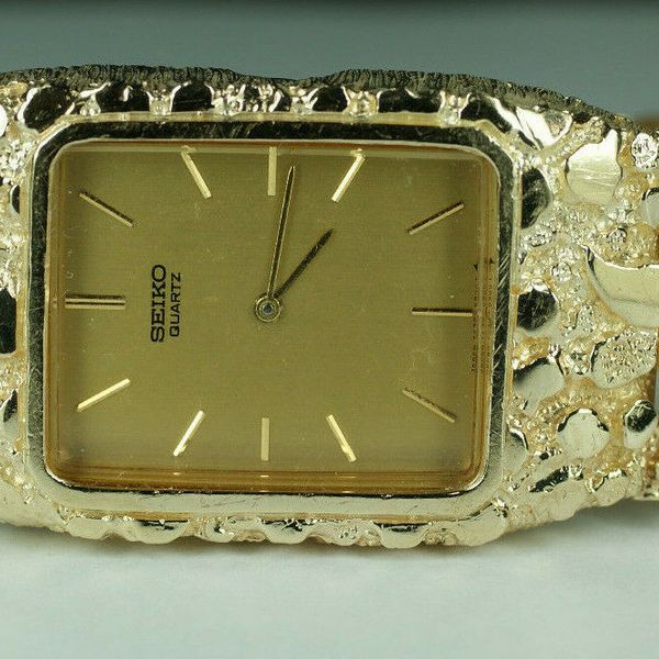 Seiko 14K Yellow Gold Nugget Bracelet Men's Vintage Quartz Watch  |  WatchCharts