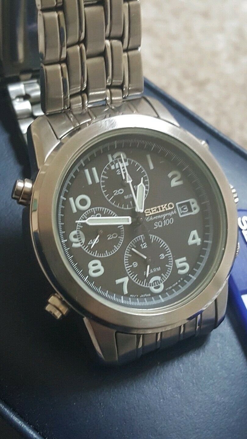 Vintage Seiko SDWB61P1 SQ100 7T32 7E10 Military Style Chronograph