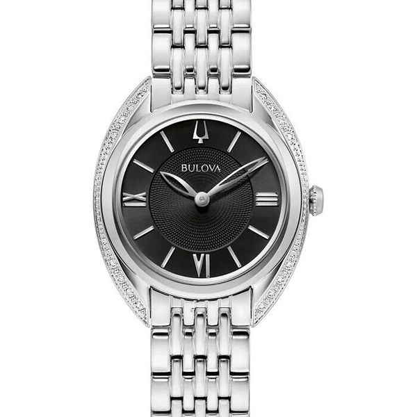 Bulova Classic Diamond Quartz Black Dial Stainless Steel Ladies Watch ...