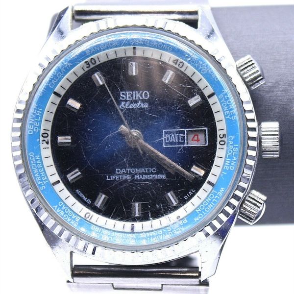 Seiko Electra Datomatic Lifetime Mainspring World Time Blue Watch RUNS SSS774 WatchCharts