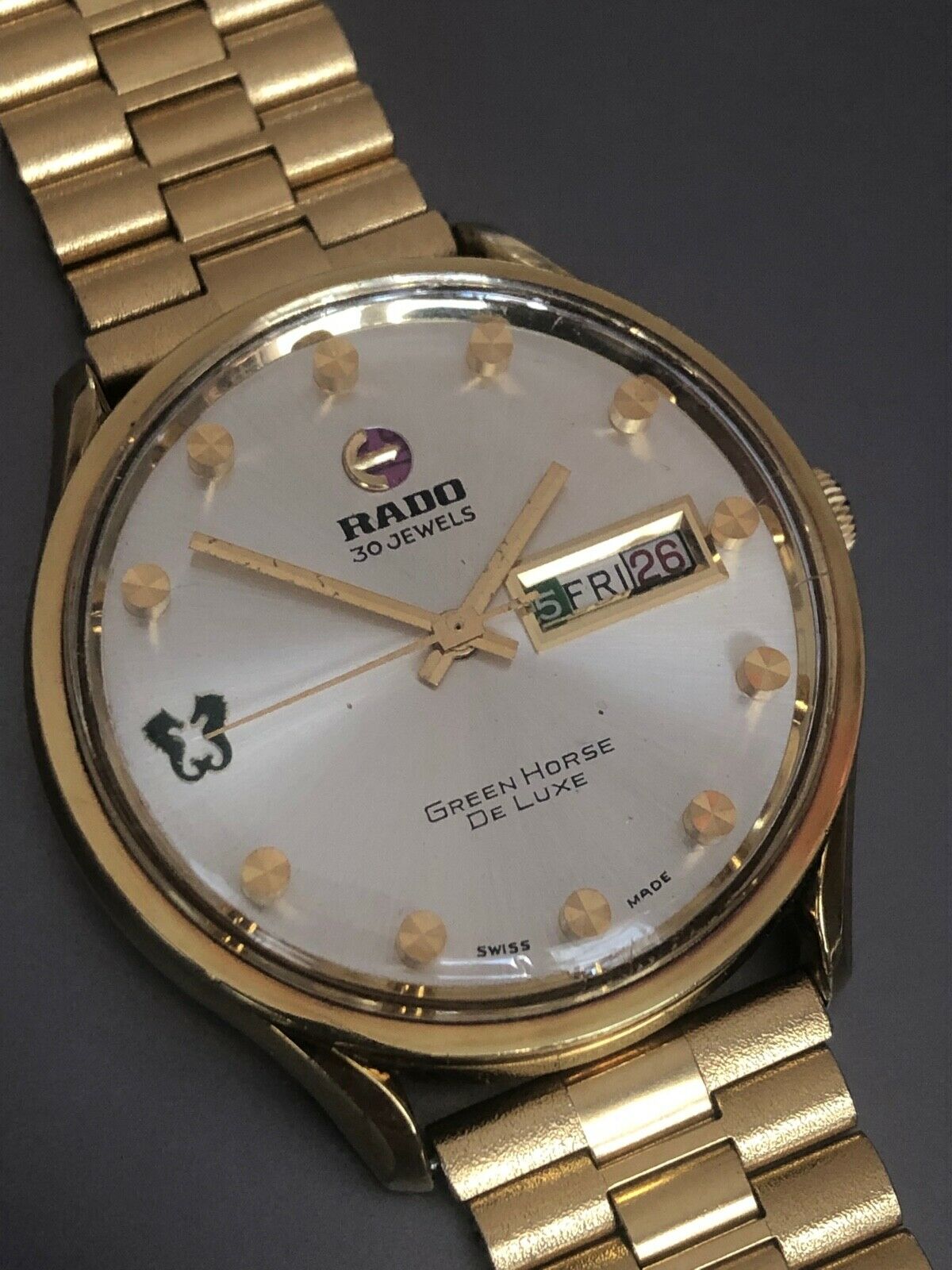 RARE-1960s Vintage Rado Green Horse De Luxe Daymaster Ref:11789