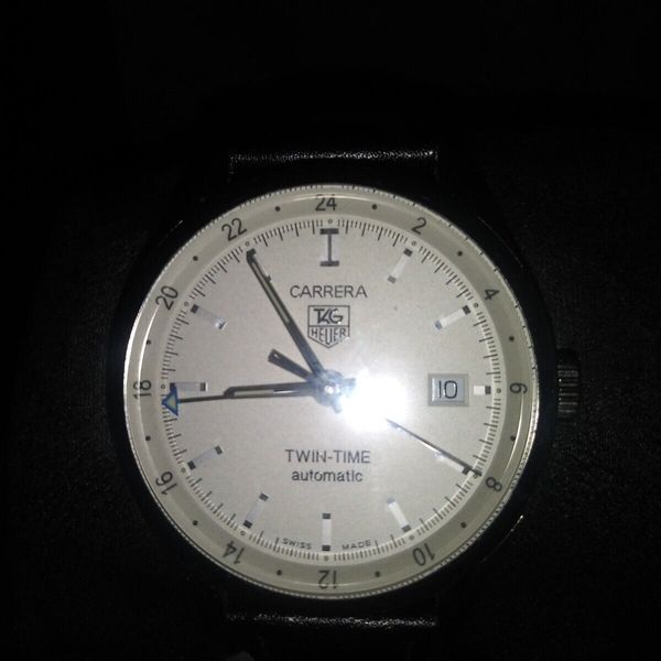 19mm Black Leather Watch Band For TAG Heuer Twin Time WV2115, WV2116