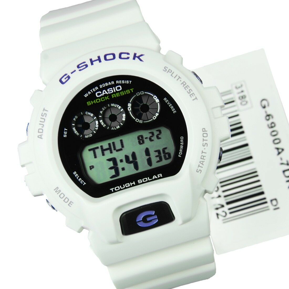 Casio G-Shock G-6900A-7 Tough Solar White Resin Digital Mens Casio G-Shock G-6900A-7 Tough Solar White Resin Digital Mens